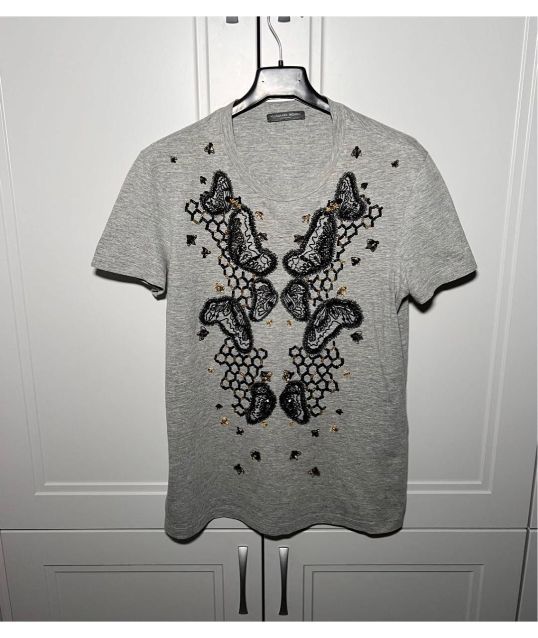ALEXANDER MCQUEEN Серая хлопковая футболка, фото 6