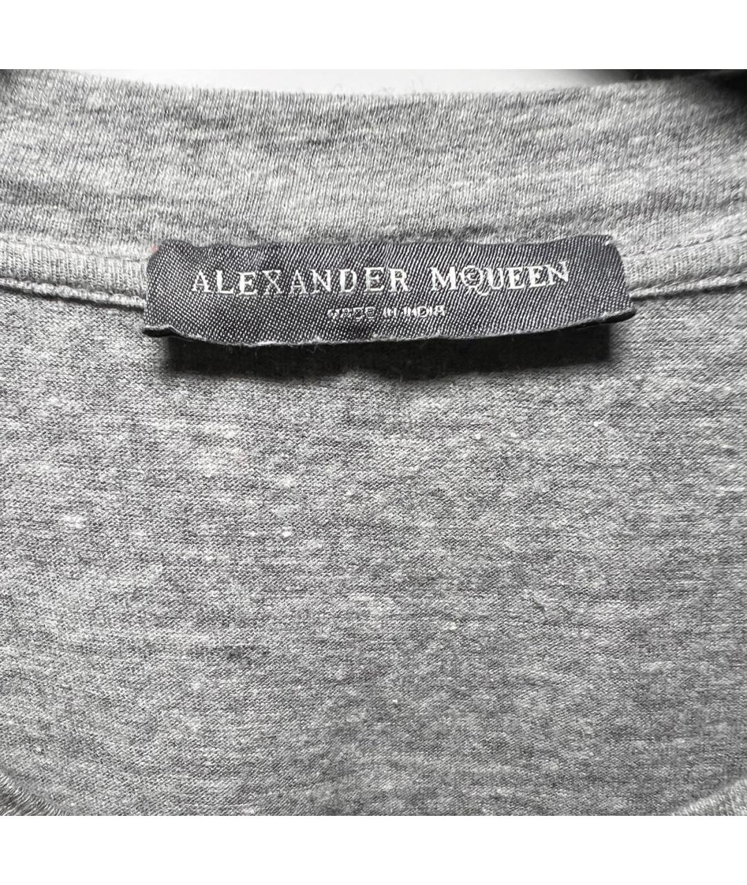 ALEXANDER MCQUEEN Серая хлопковая футболка, фото 2