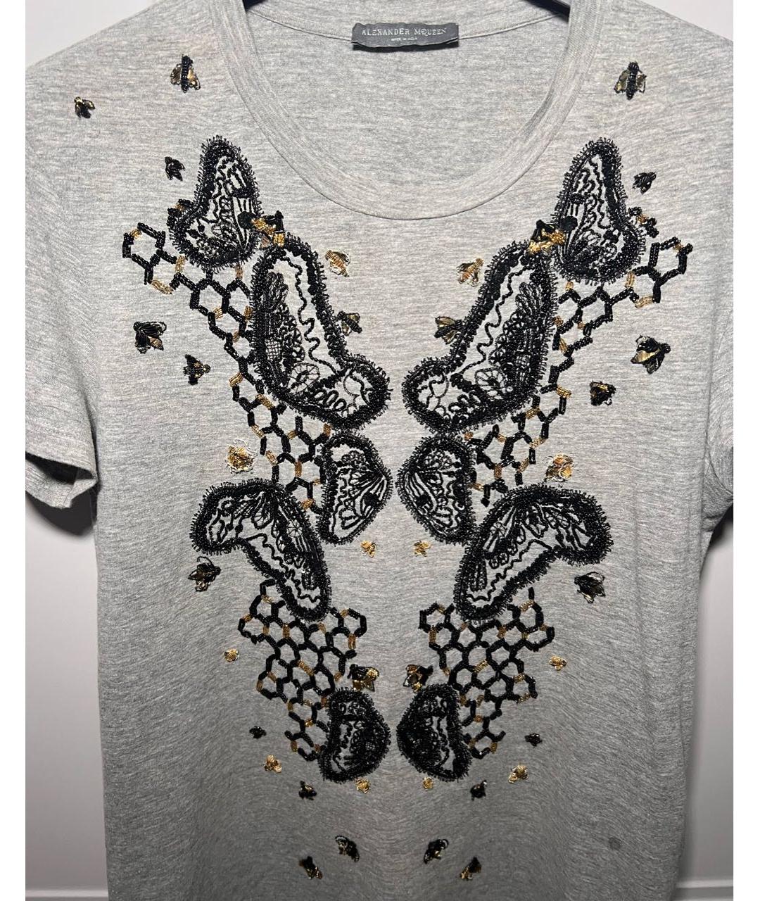 ALEXANDER MCQUEEN Серая хлопковая футболка, фото 5