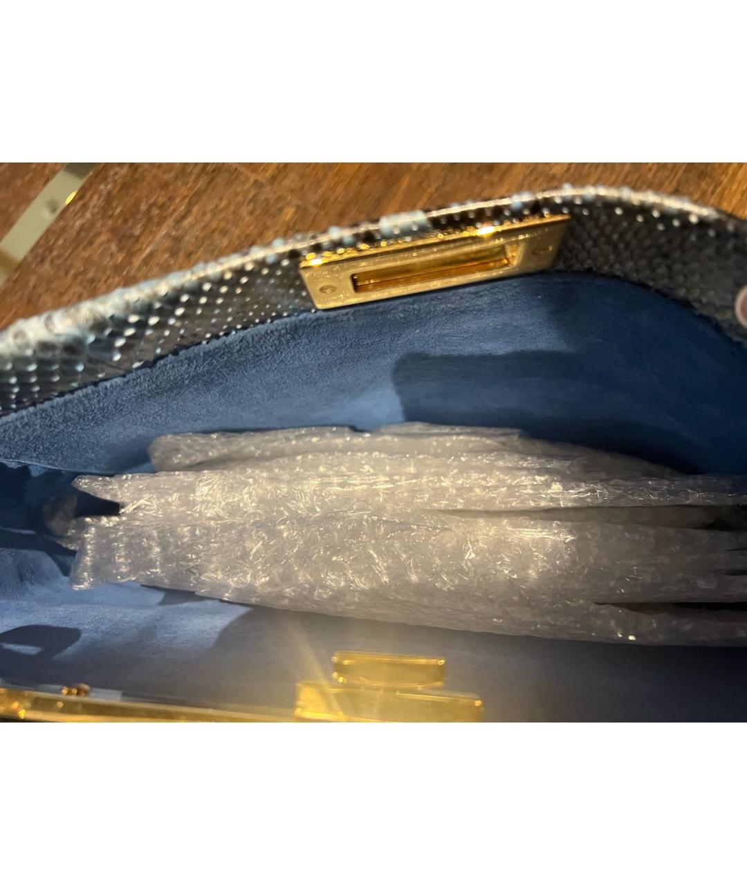 FENDI Голубая сумка с короткими ручками из экзотической кожи, фото 7