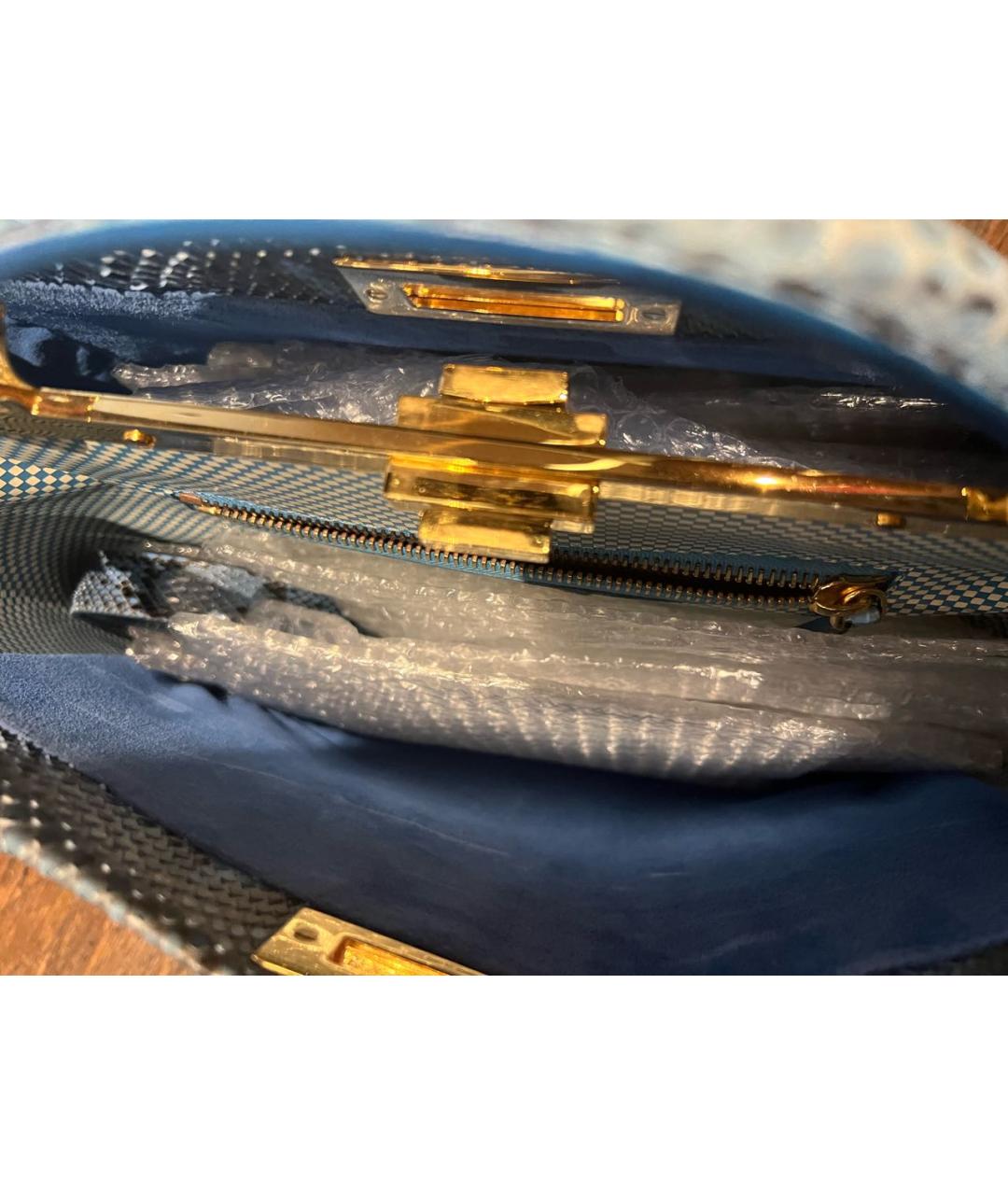 FENDI Голубая сумка с короткими ручками из экзотической кожи, фото 6