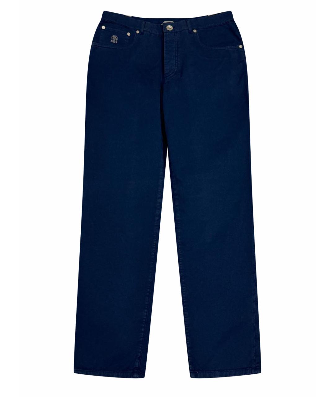 BRUNELLO CUCINELLI Синие хлопко-эластановые прямые джинсы, фото 1