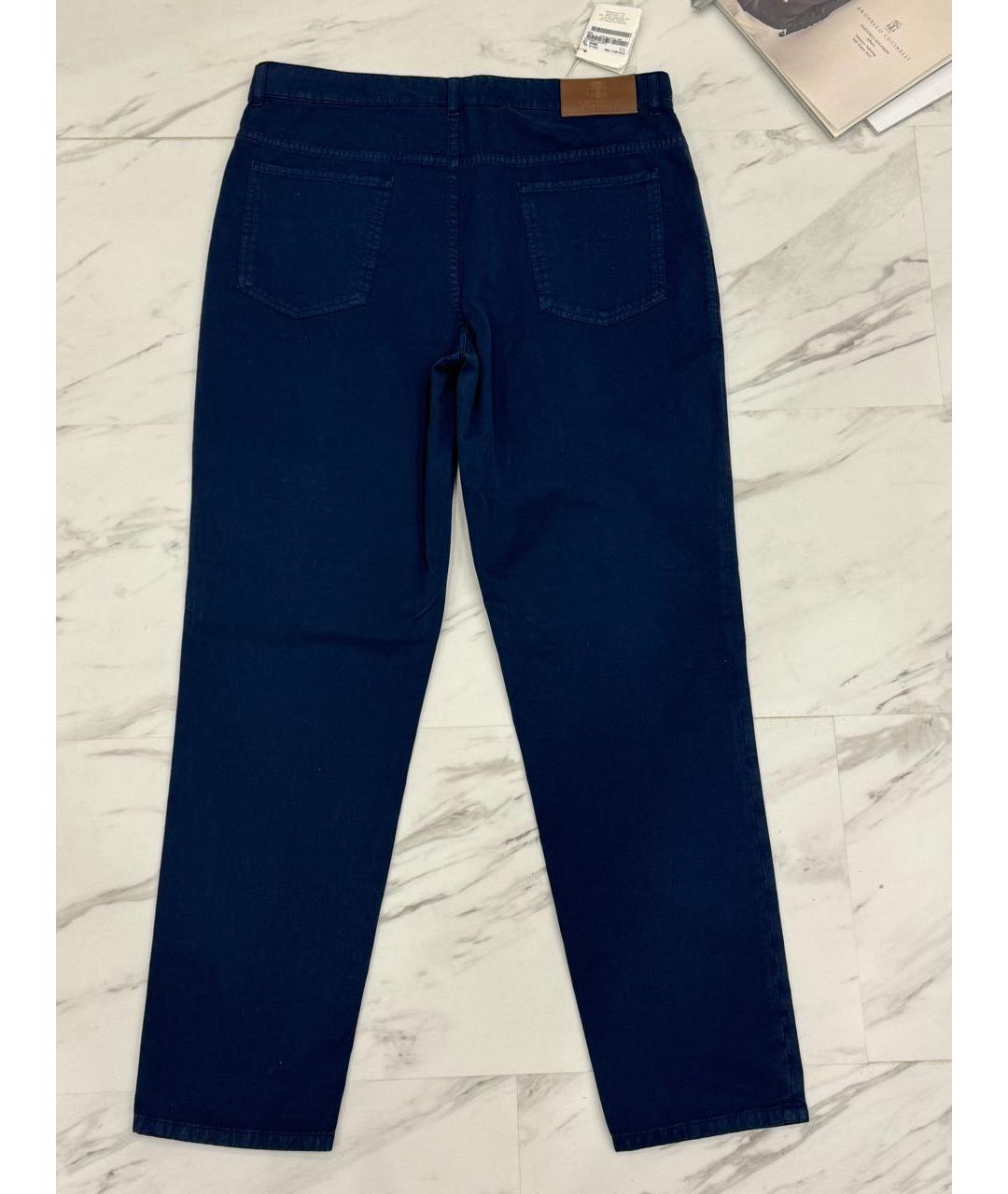 BRUNELLO CUCINELLI Синие хлопко-эластановые прямые джинсы, фото 2
