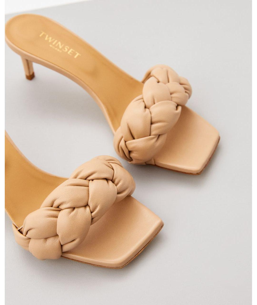 TWIN-SET Бежевые сабо из искусственной кожи, фото 3