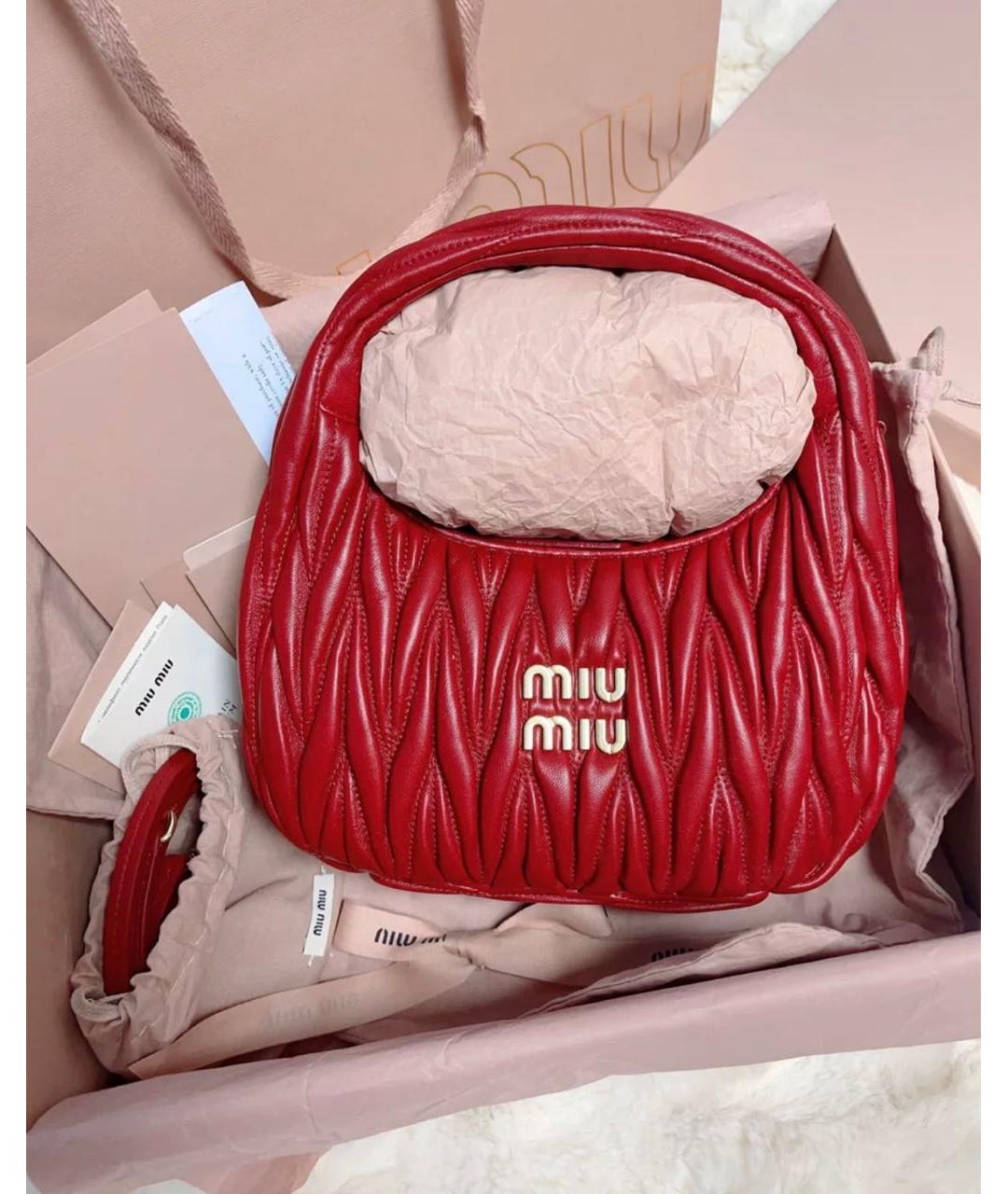 MIU MIU Красная кожаная сумка с короткими ручками, фото 2