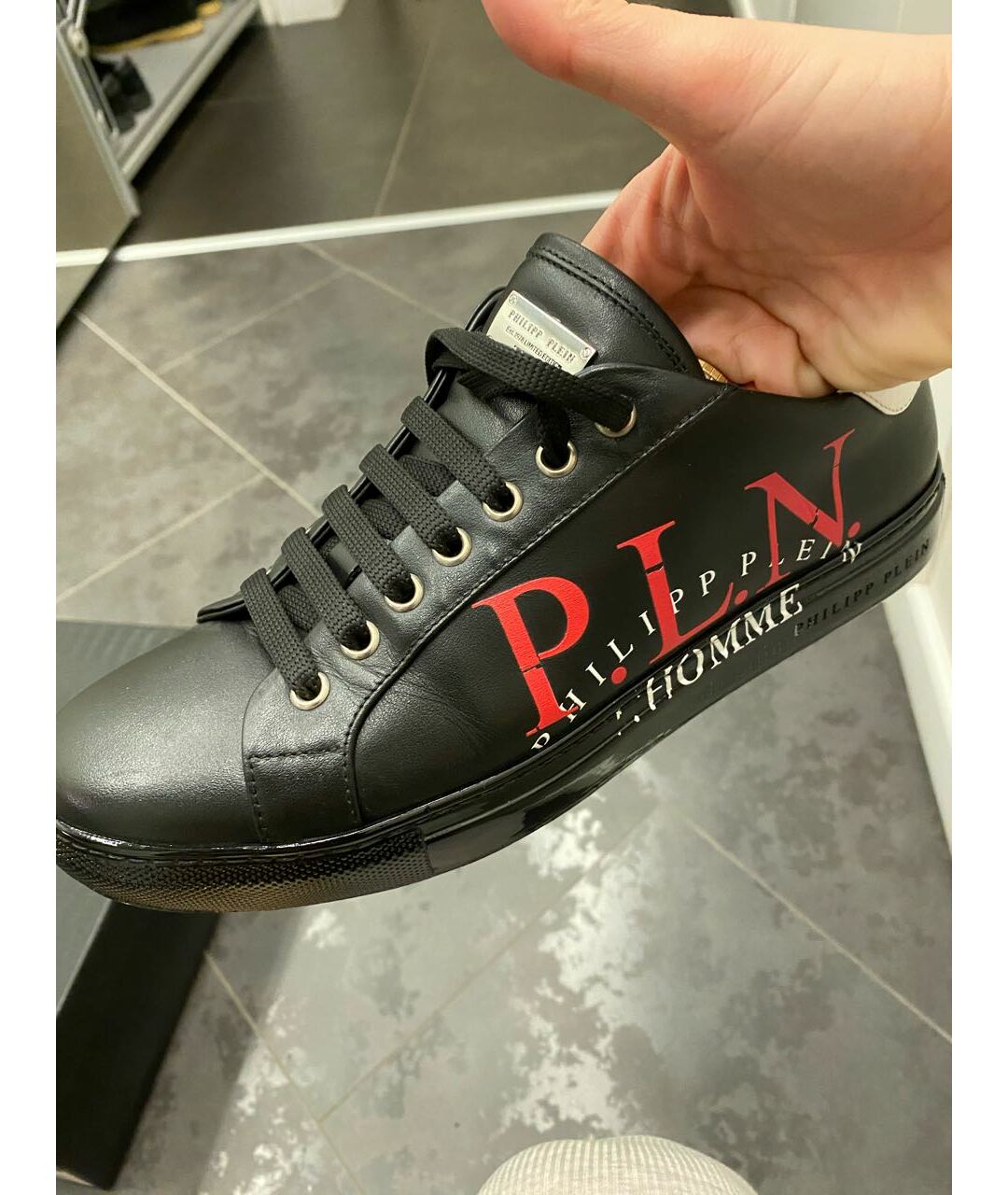 PHILIPP PLEIN Черные кожаные низкие кроссовки / кеды, фото 7