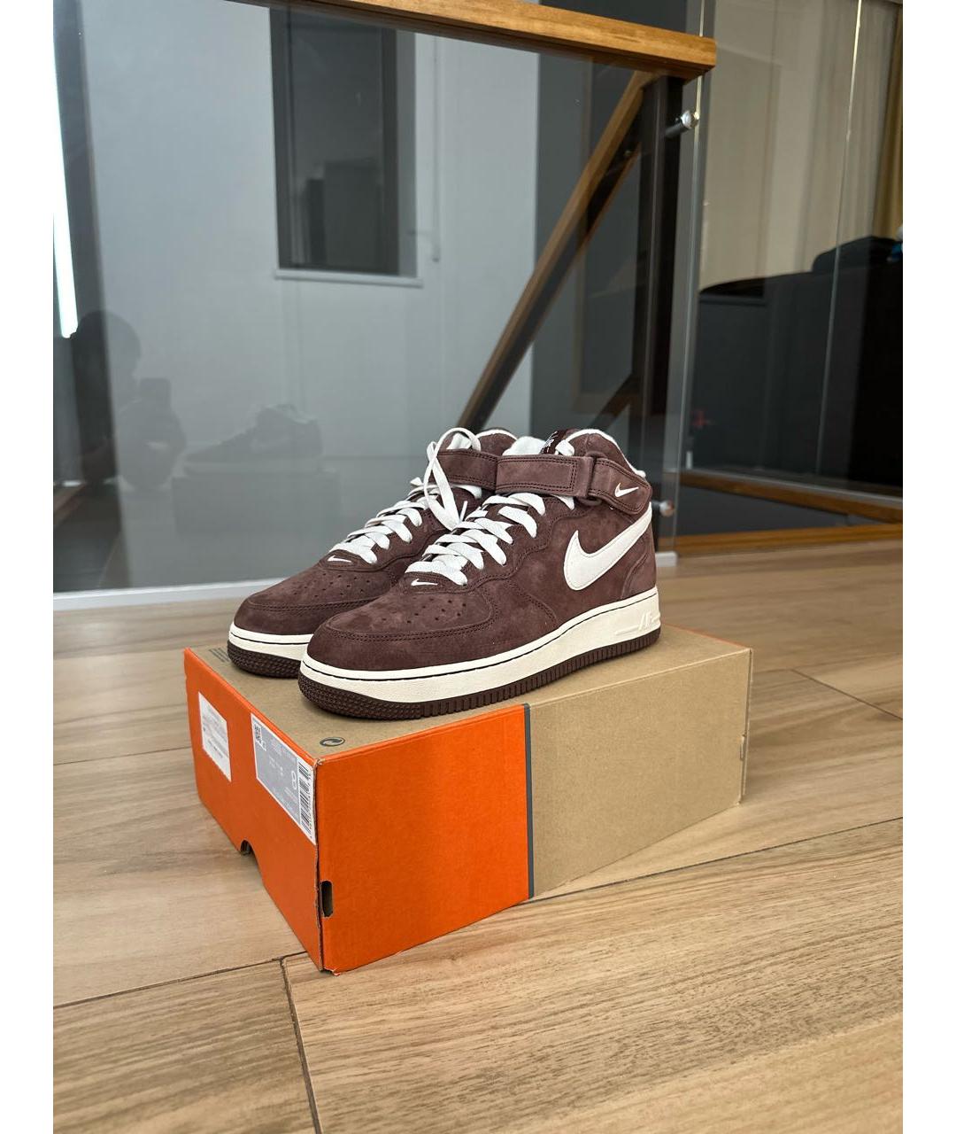 NIKE Коричневые замшевые высокие кроссовки / кеды, фото 2