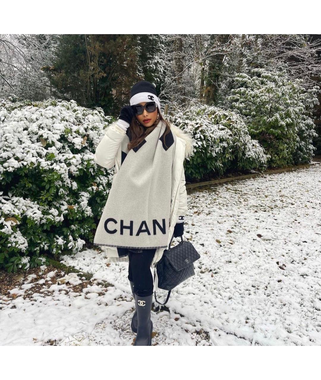 CHANEL Черный кашемировый шарф, фото 6