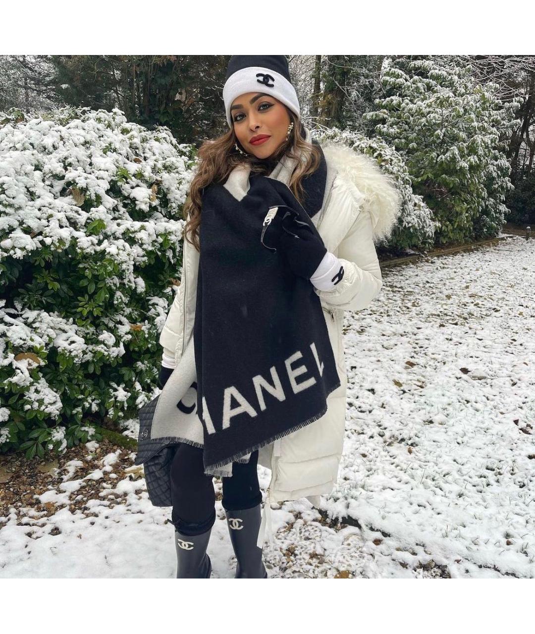 CHANEL Черный кашемировый шарф, фото 5