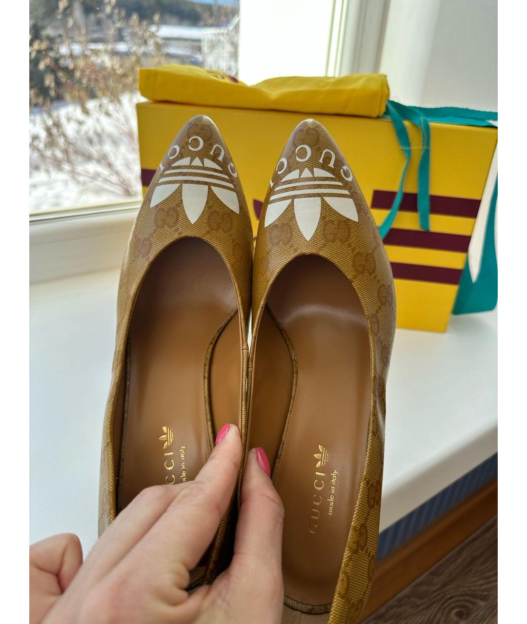 GUCCI Горчичные текстильные туфли, фото 4