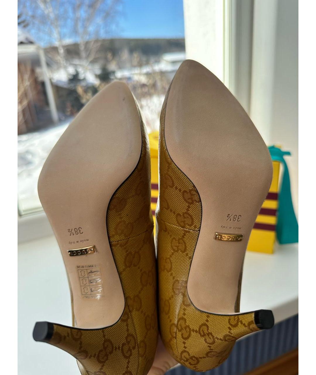 GUCCI Горчичные текстильные туфли, фото 5