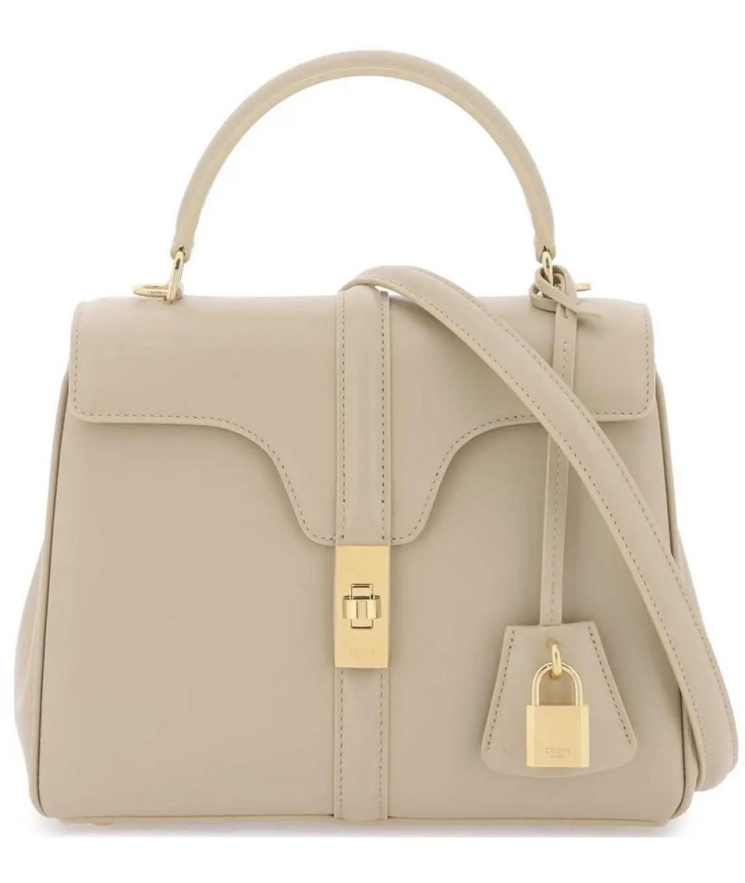 CELINE Бежевая кожаная сумка с короткими ручками, фото 6