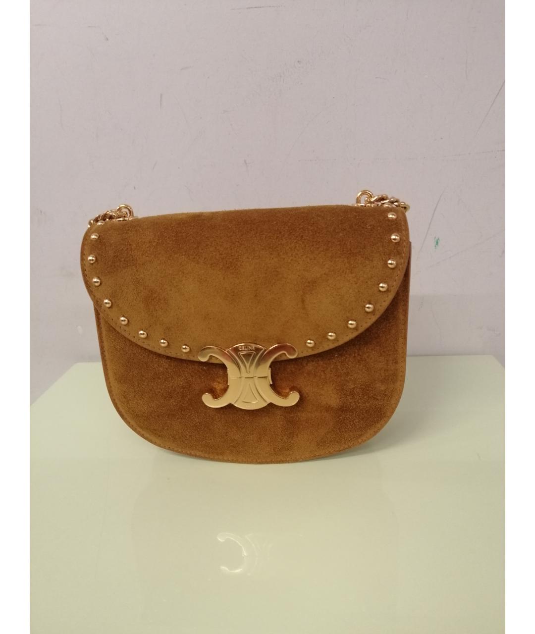 CELINE Коричневая кожаная сумка через плечо, фото 2