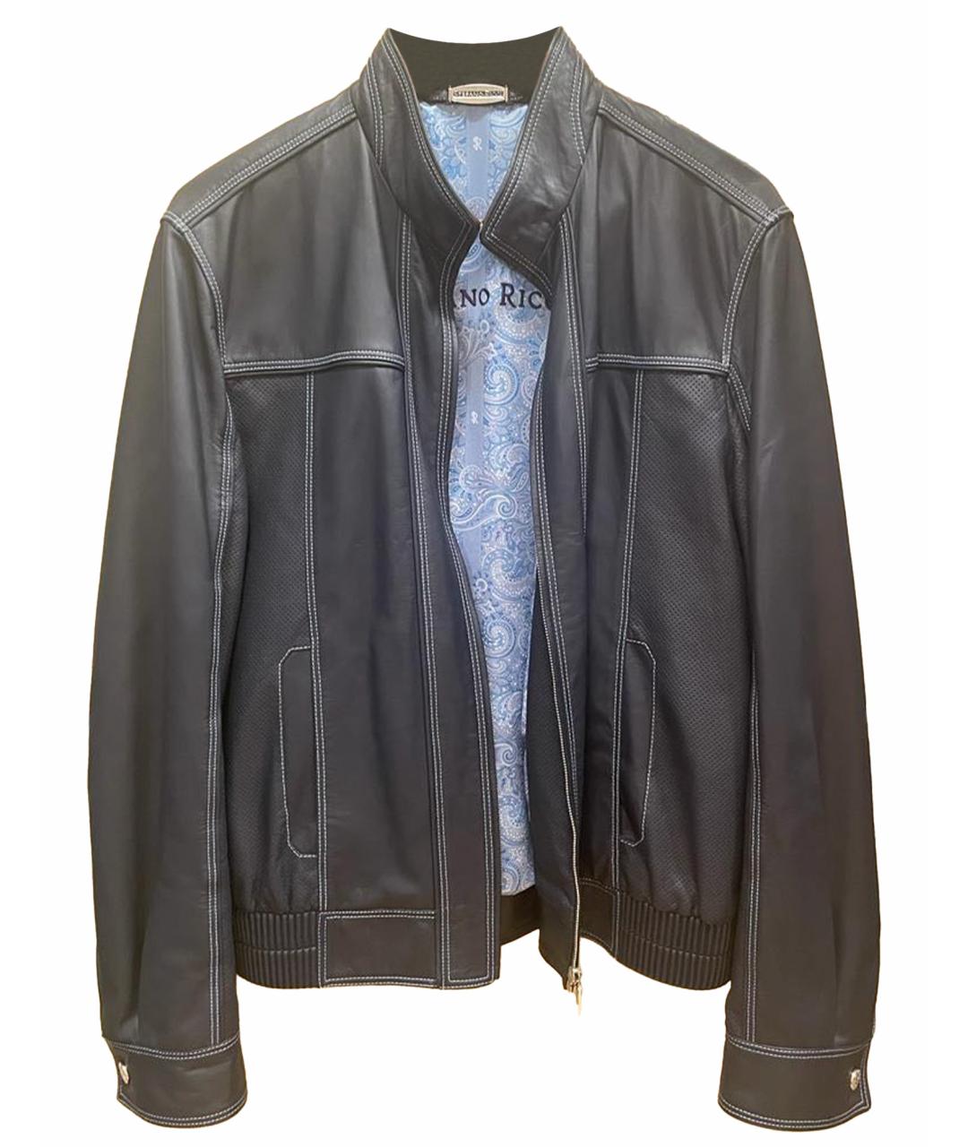STEFANO RICCI Темно-синяя кожаная куртка, фото 1