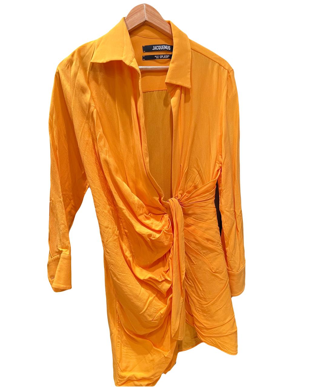 JACQUEMUS Оранжевое льняное коктейльное платье, фото 2
