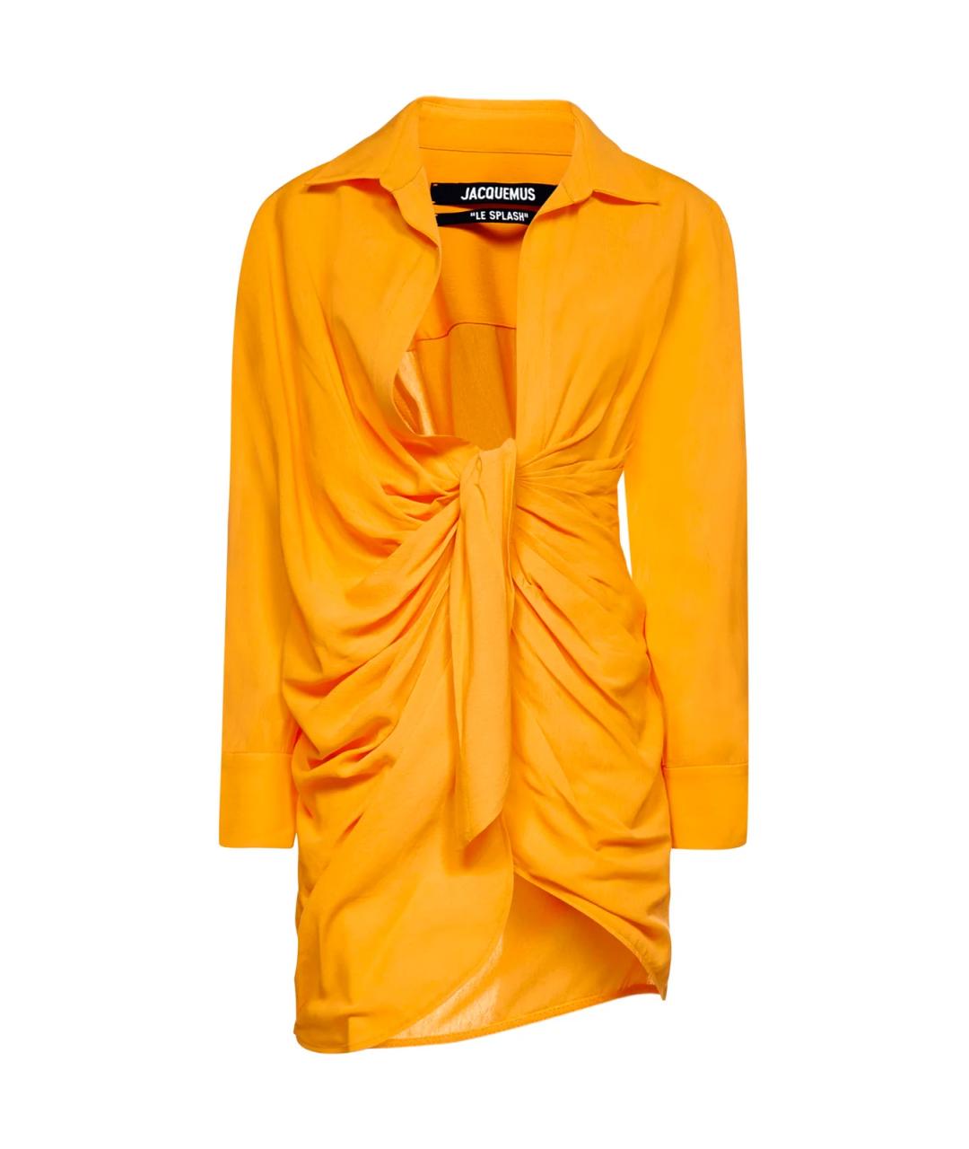 JACQUEMUS Оранжевое льняное коктейльное платье, фото 1