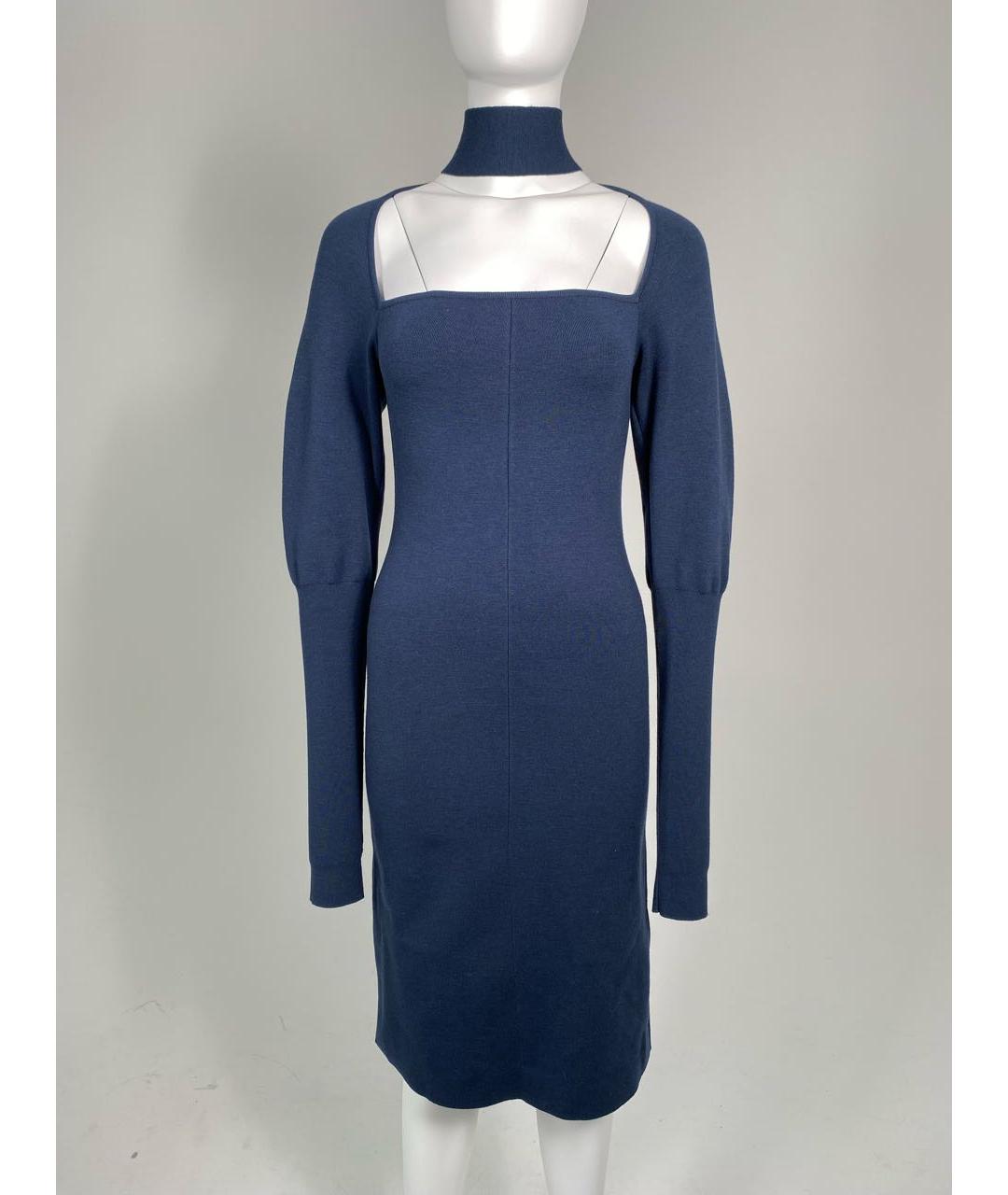 BOTTEGA VENETA Синее шерстяное повседневное платье, фото 7