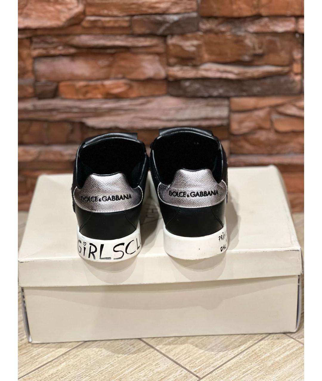 DOLCE&GABBANA Черные кожаные кеды, фото 4