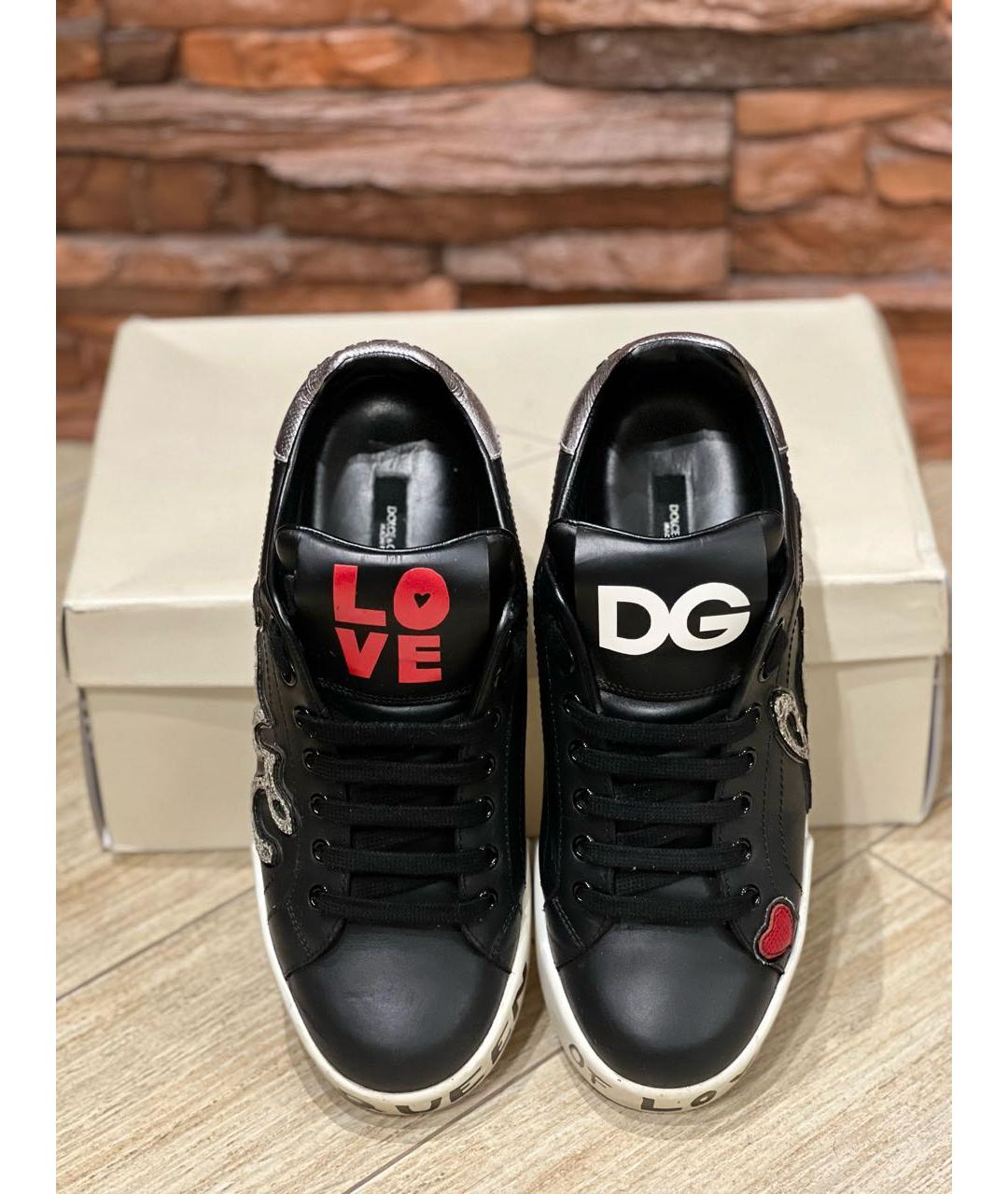 DOLCE&GABBANA Черные кожаные кеды, фото 3