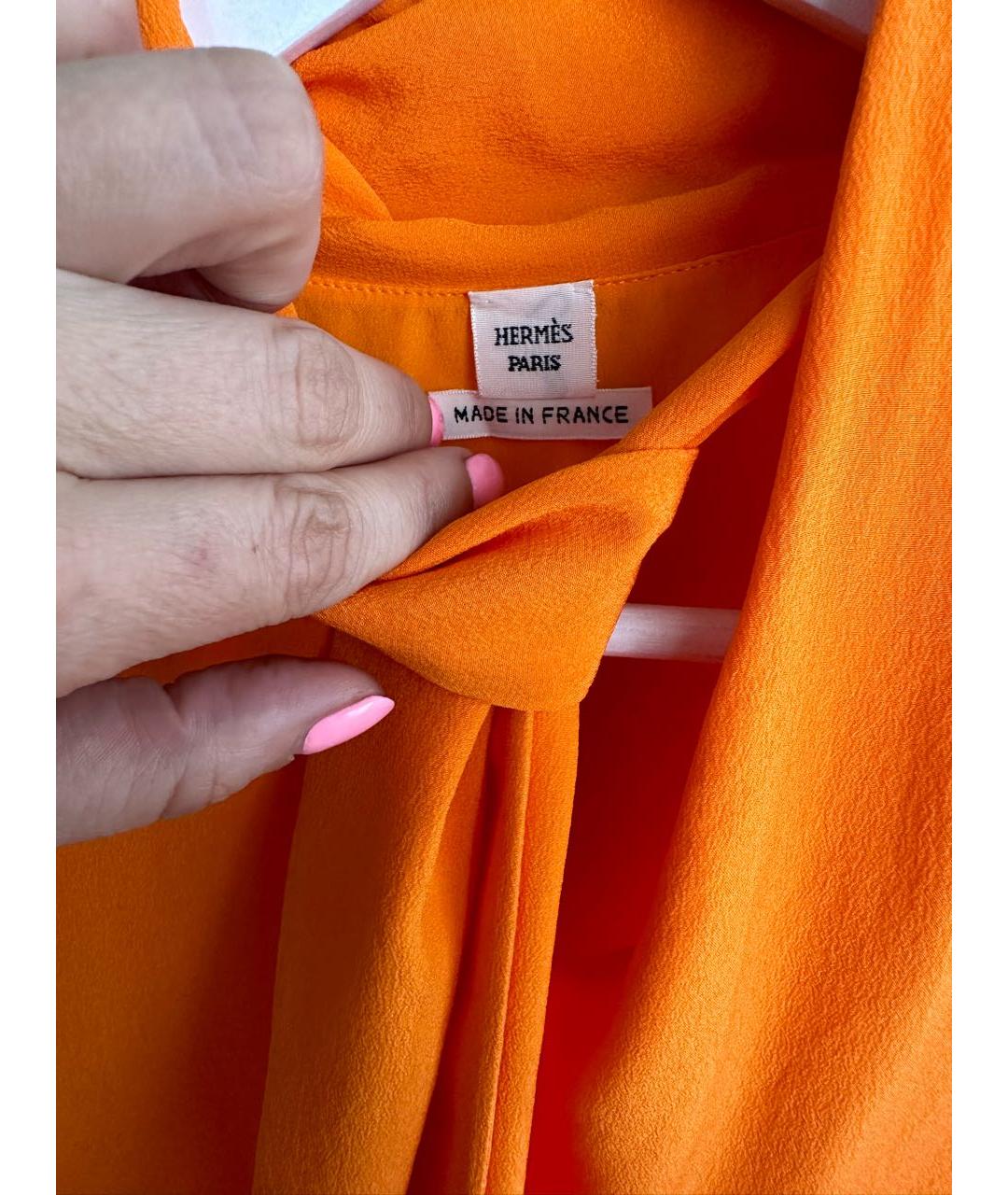 HERMES Оранжевая шелковая блузы, фото 3