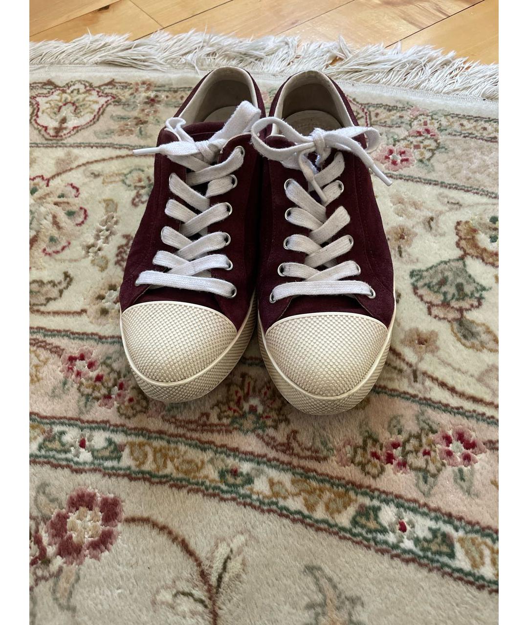 PRADA Бордовые замшевые кеды, фото 3