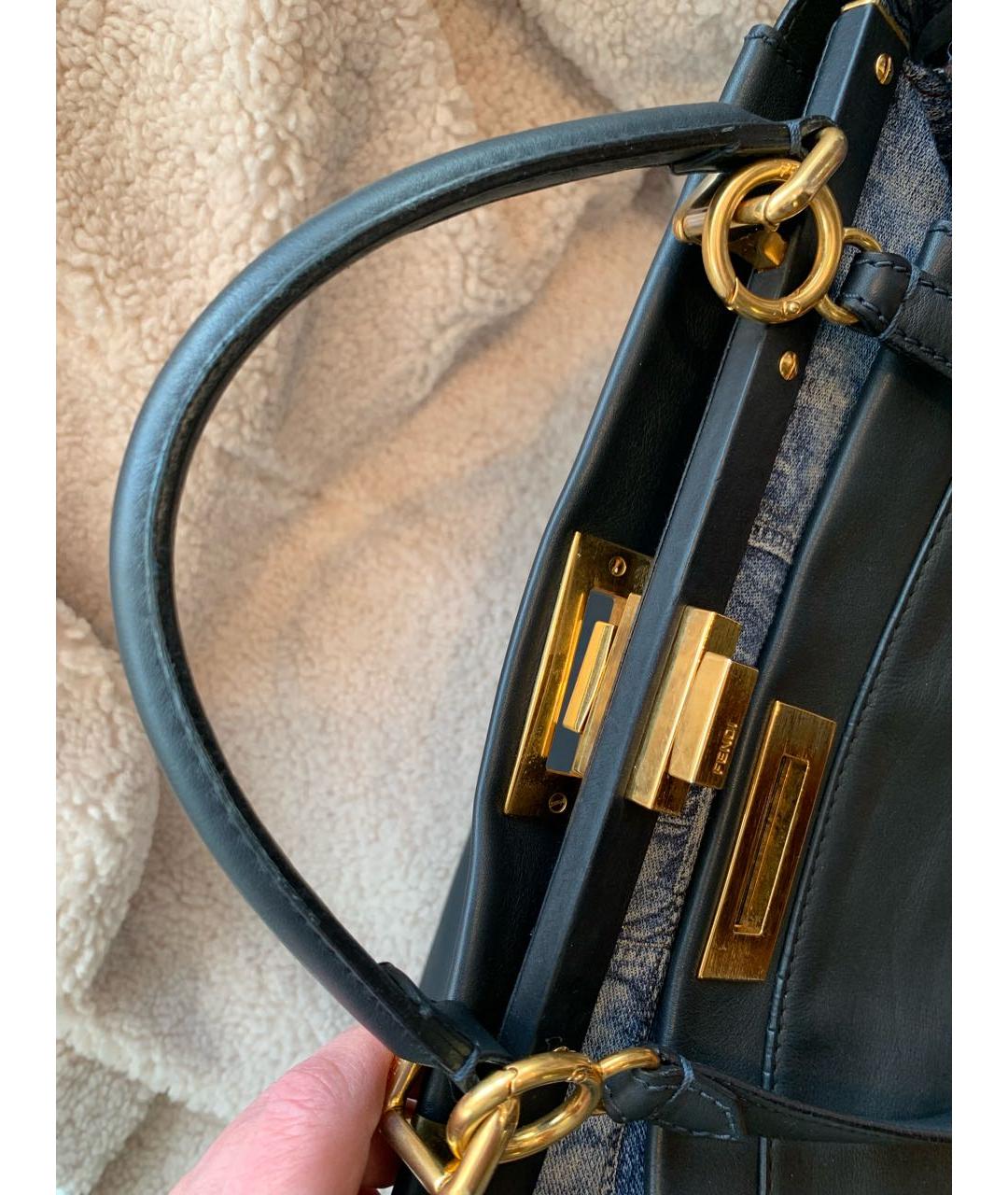 FENDI Синяя кожаная сумка с короткими ручками, фото 8