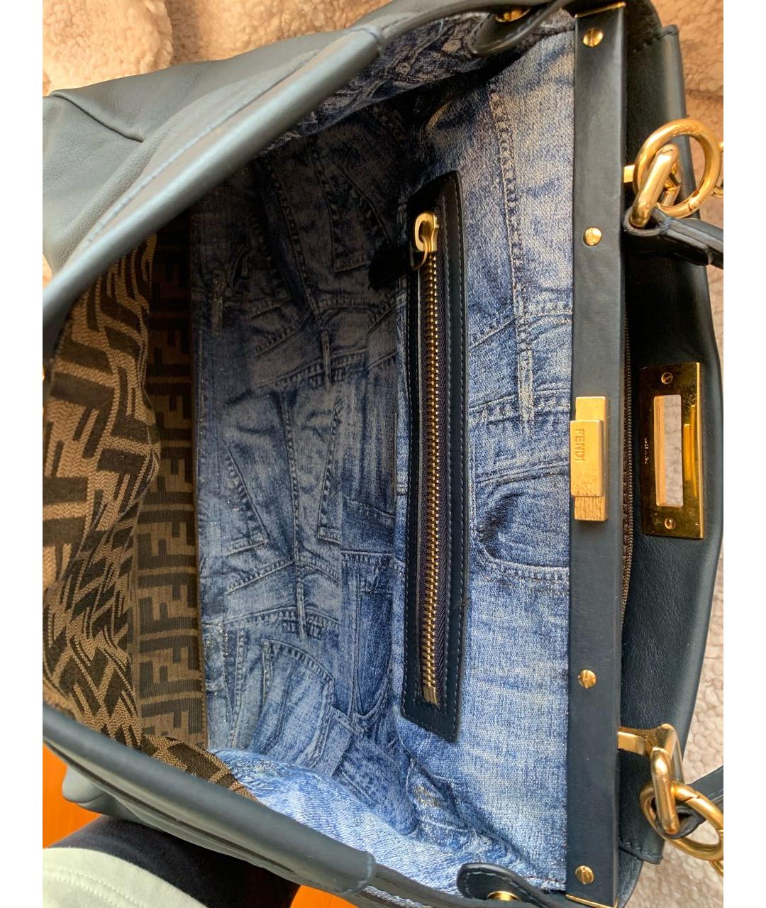 FENDI Синяя кожаная сумка с короткими ручками, фото 6
