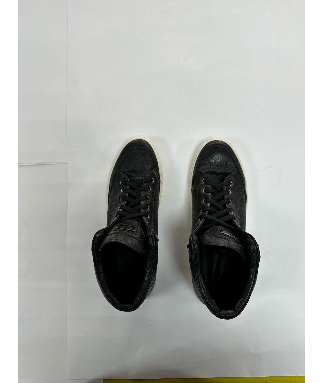 PHILIPP PLEIN Черные кожаные высокие кроссовки / кеды, фото 3