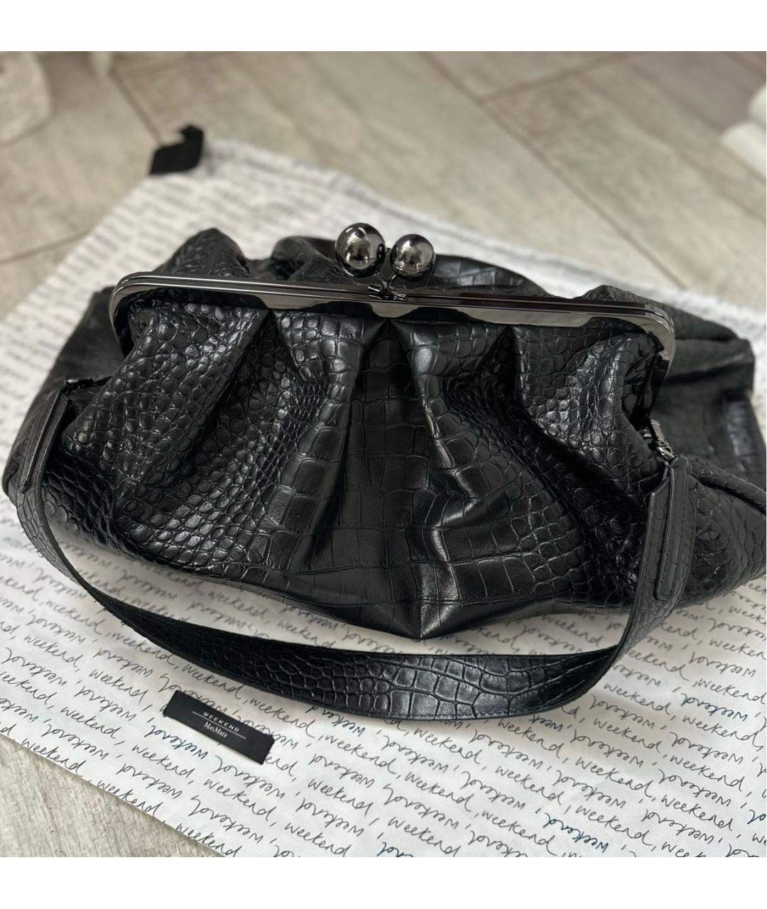 WEEKEND MAX MARA Черная кожаная сумка с короткими ручками, фото 3