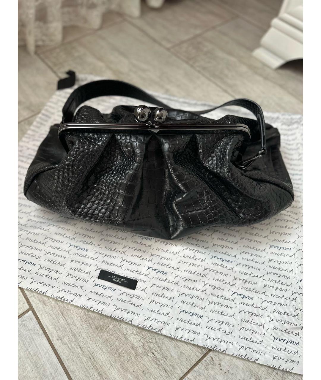 WEEKEND MAX MARA Черная кожаная сумка с короткими ручками, фото 7