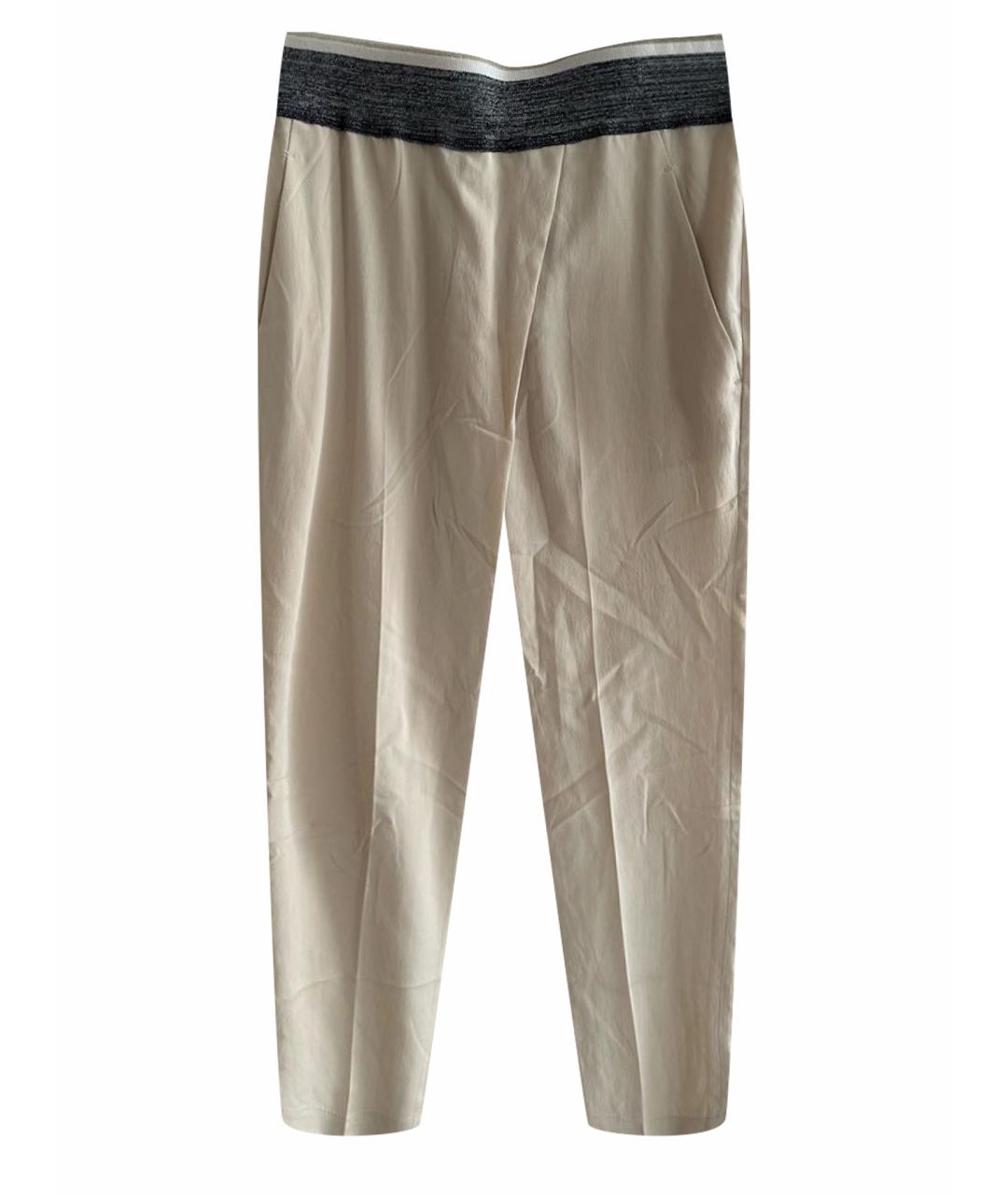 BRUNELLO CUCINELLI Бежевые шелковые прямые брюки, фото 1