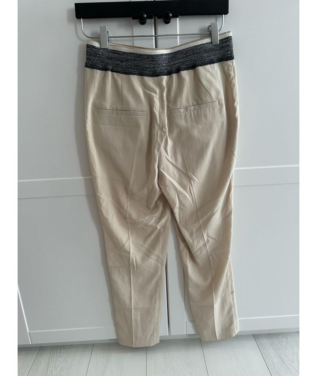 BRUNELLO CUCINELLI Бежевые шелковые прямые брюки, фото 2