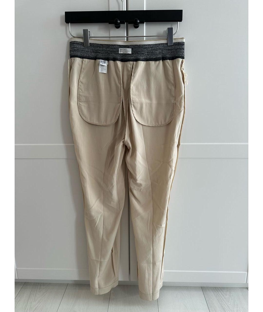BRUNELLO CUCINELLI Бежевые шелковые прямые брюки, фото 3