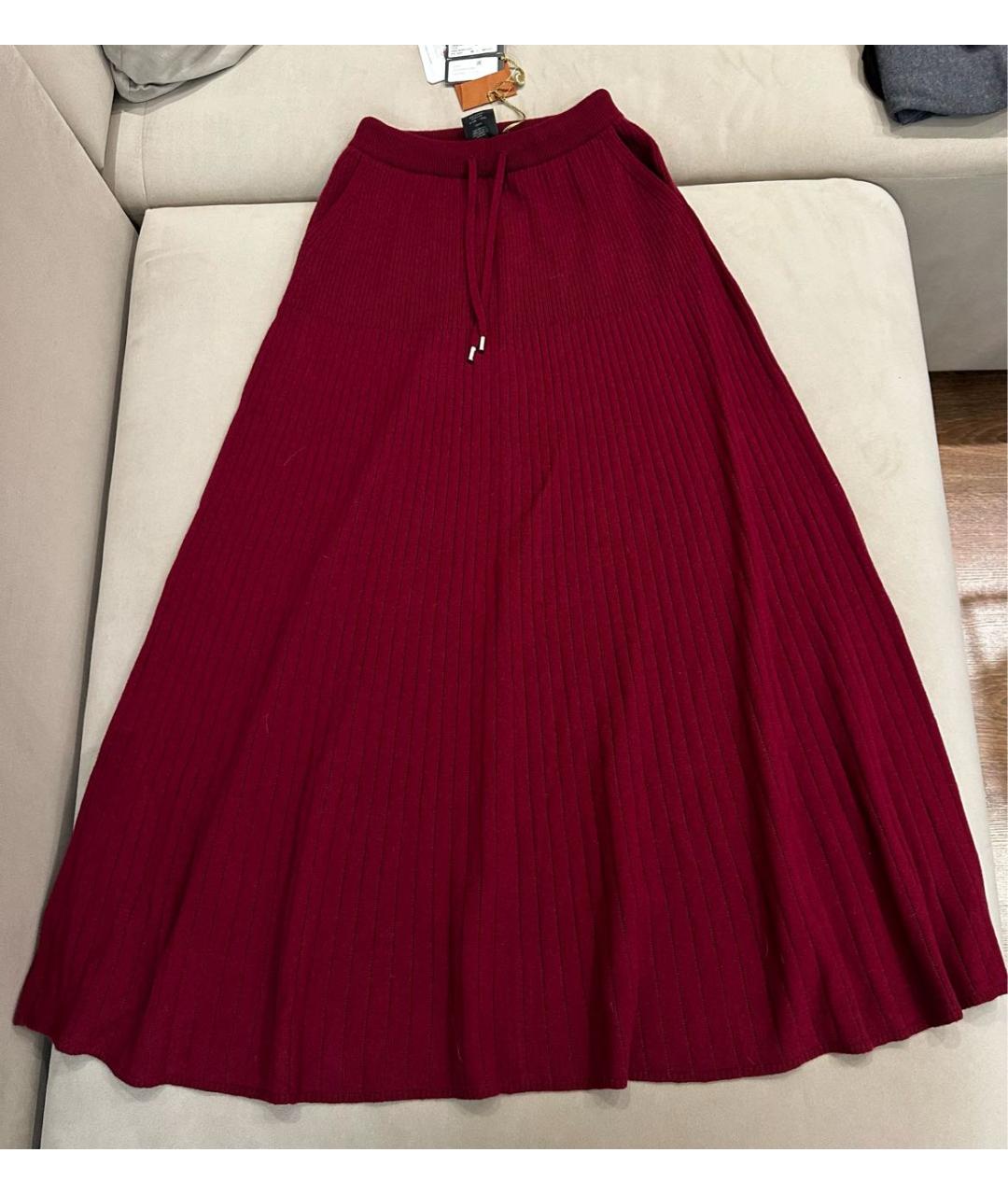 LORO PIANA Бордовая кашемировая юбка миди, фото 2