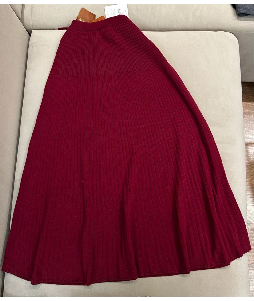 LORO PIANA Бордовая кашемировая юбка миди, фото 3