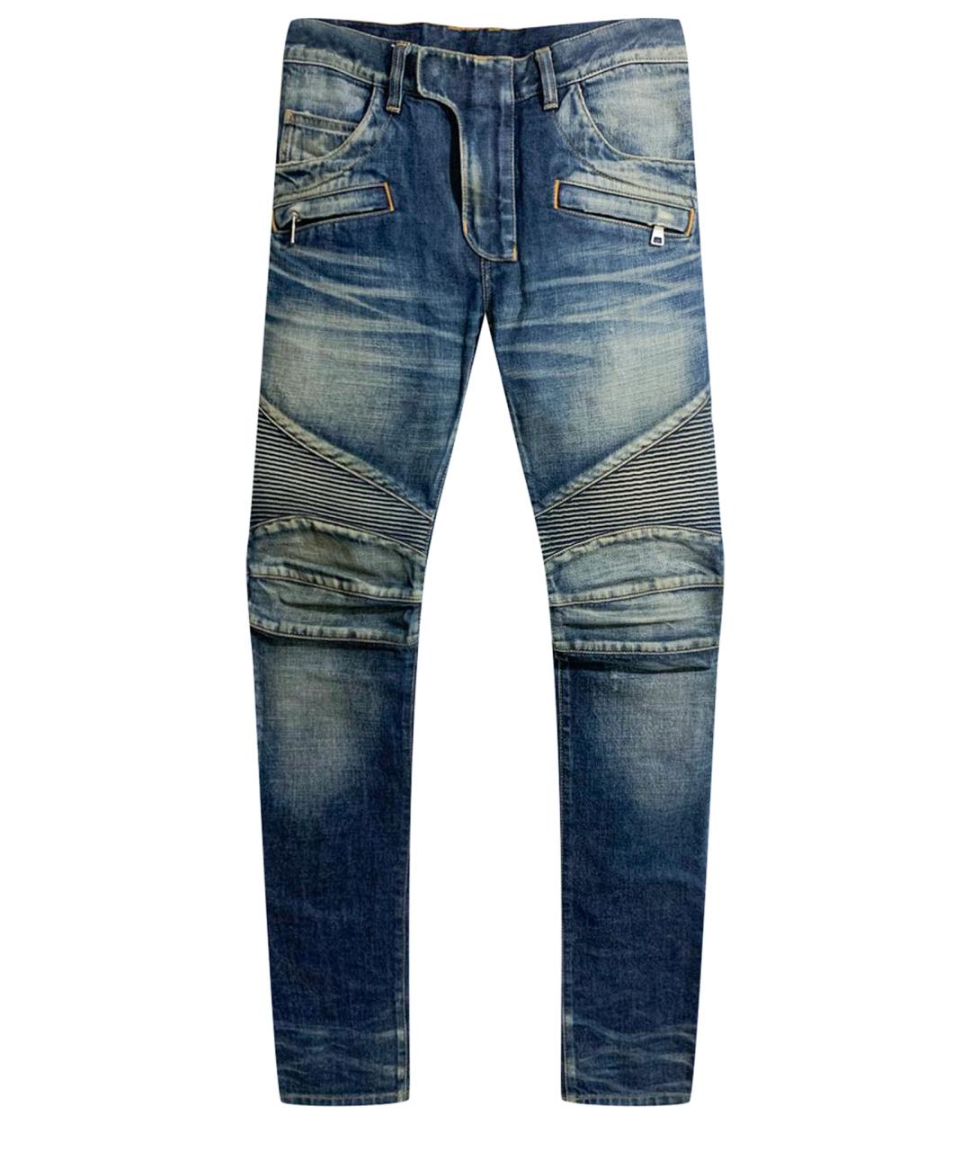 BALMAIN Темно-синие хлопковые прямые джинсы, фото 1