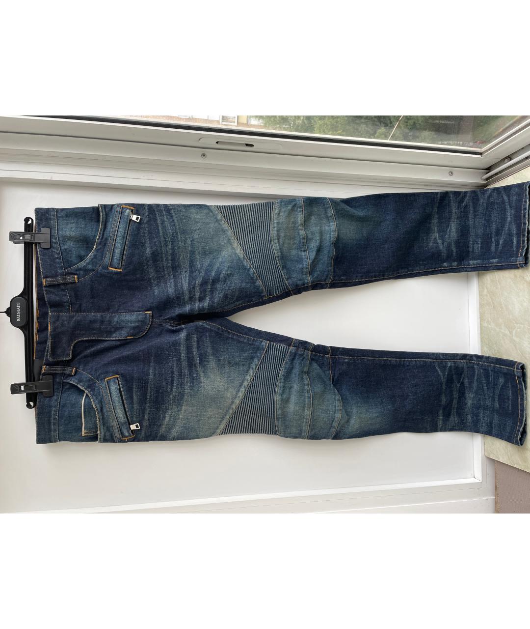 BALMAIN Темно-синие хлопковые прямые джинсы, фото 5