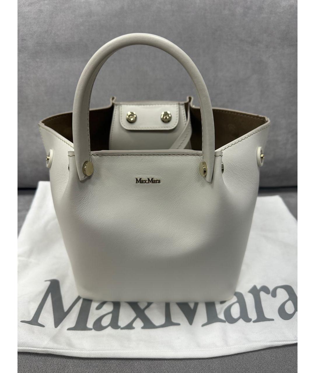 MAX MARA Белая кожаная сумка с короткими ручками, фото 5