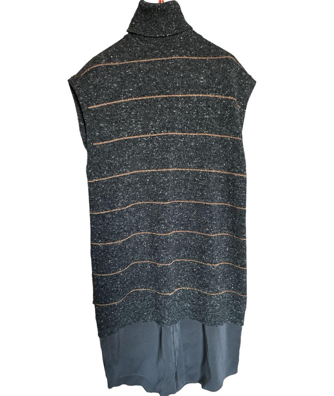 BRUNELLO CUCINELLI Антрацитовое кашемировое повседневное платье, фото 3
