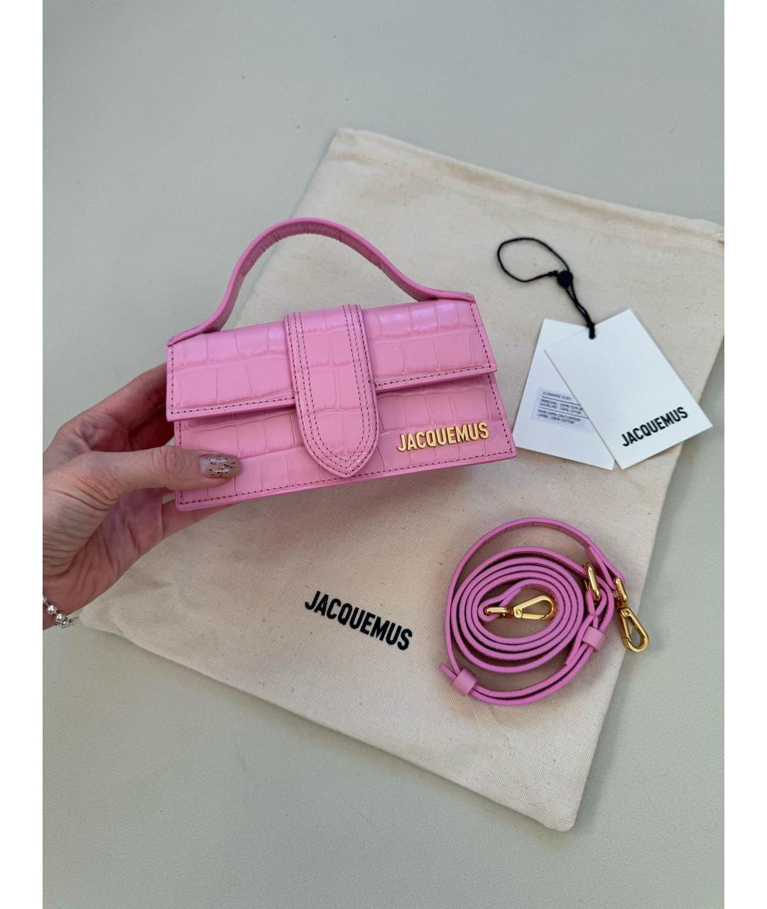 JACQUEMUS Розовая кожаная сумка с короткими ручками, фото 6