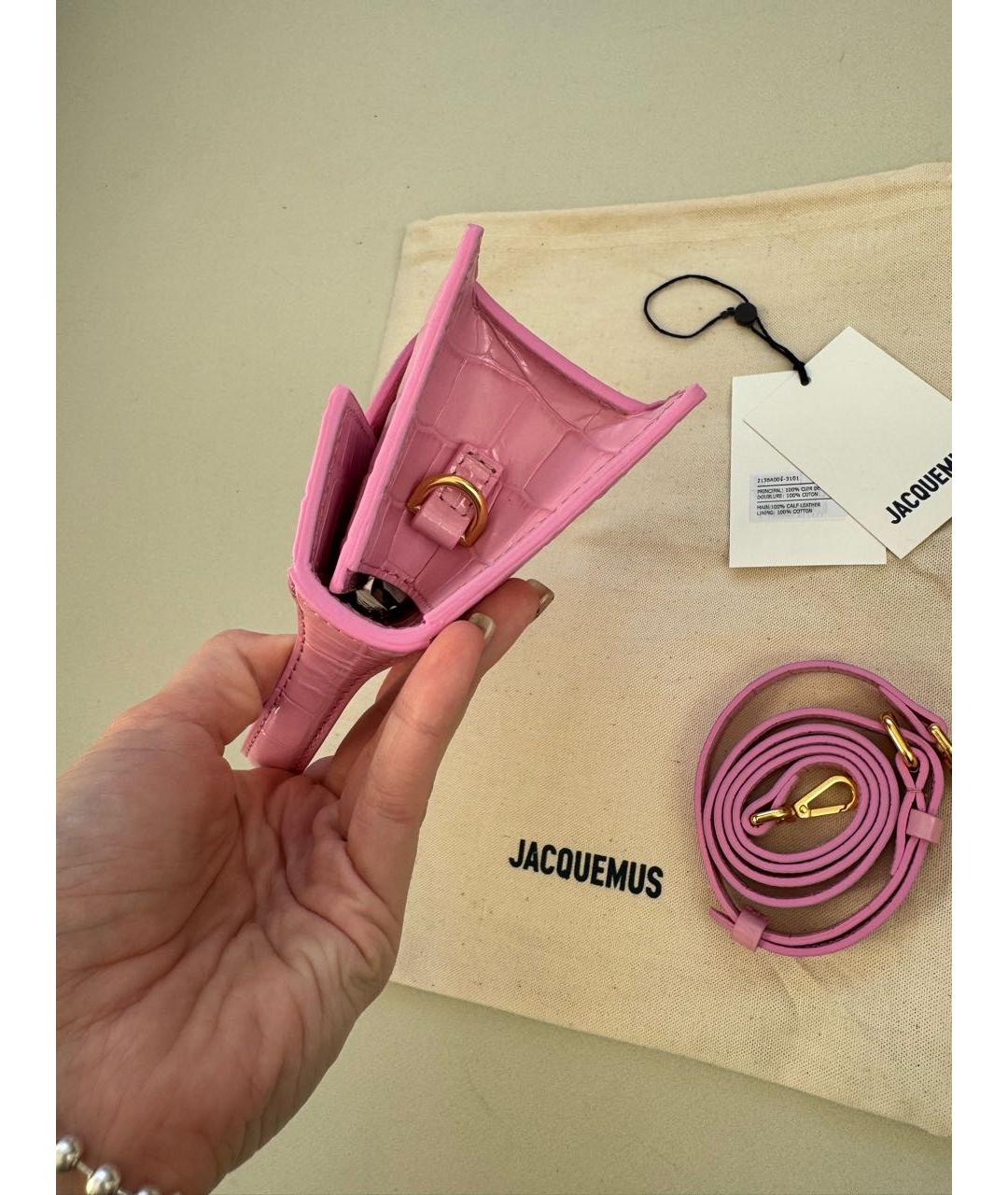 JACQUEMUS Розовая кожаная сумка с короткими ручками, фото 8