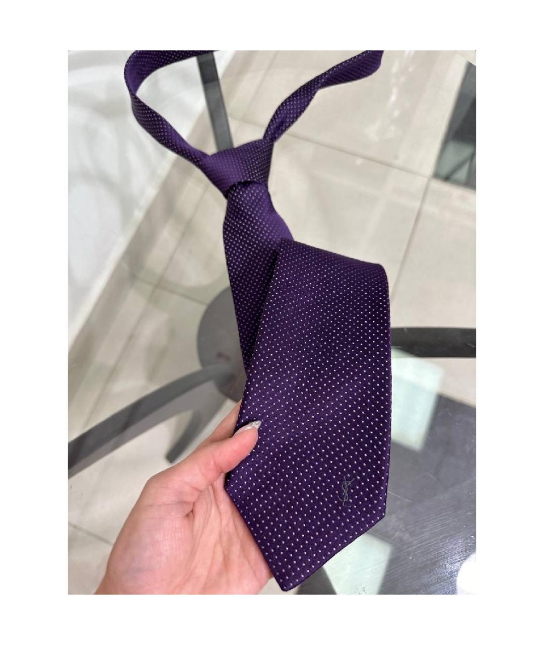 SAINT LAURENT Фиолетовый шелковый галстук, фото 5