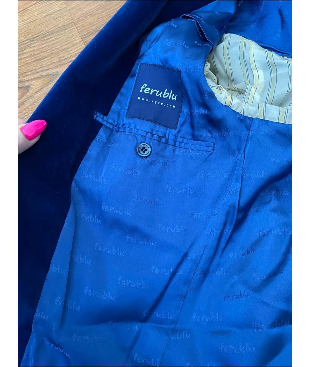 FERU Синий бархатный пиджак, фото 4
