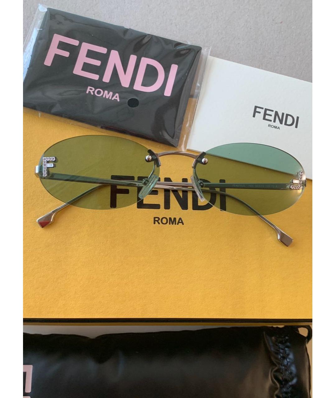 FENDI Серебряные металлические солнцезащитные очки, фото 4