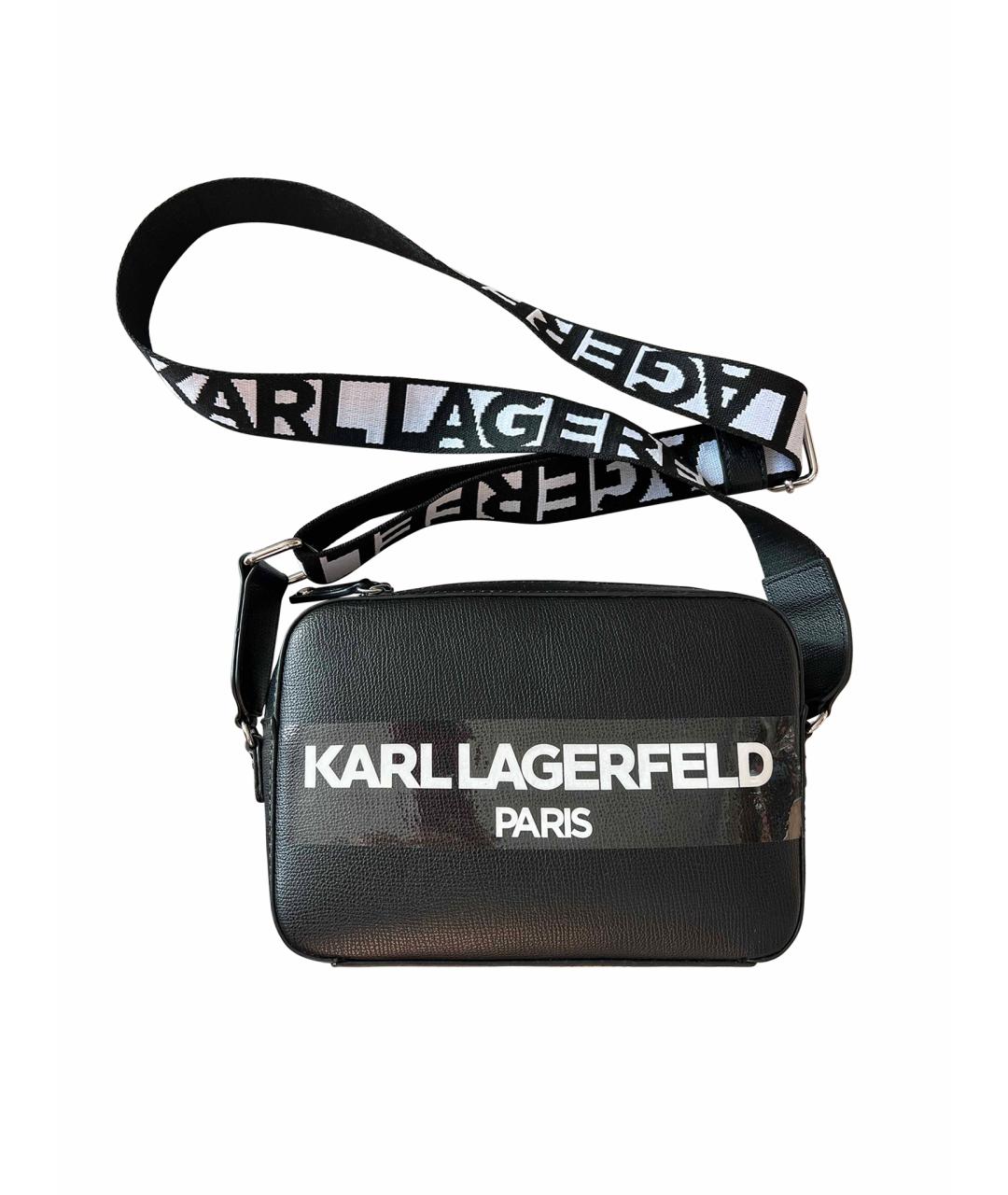 KARL LAGERFELD Черная кожаная сумка через плечо, фото 1