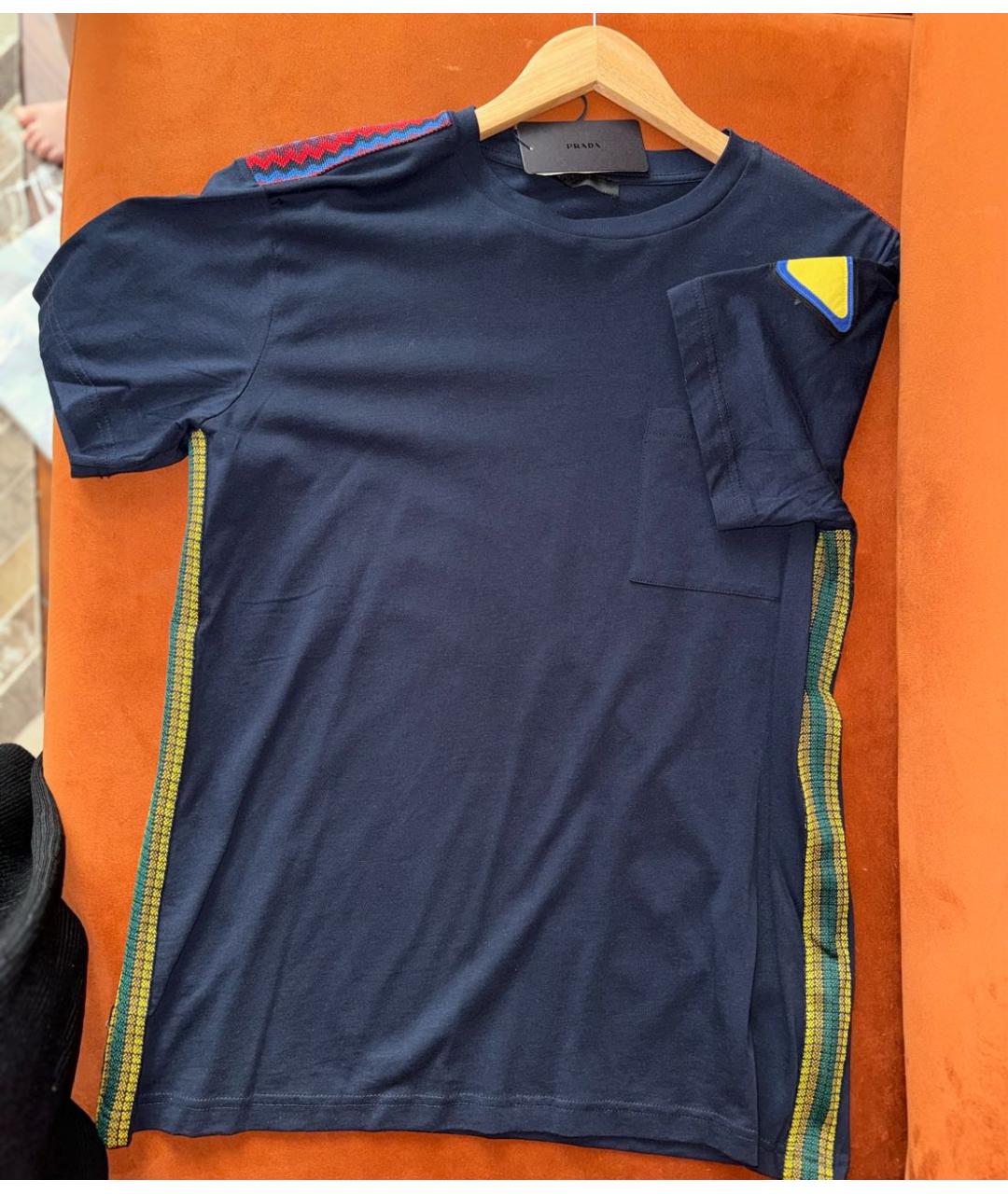 PRADA Темно-синяя хлопковая футболка, фото 2