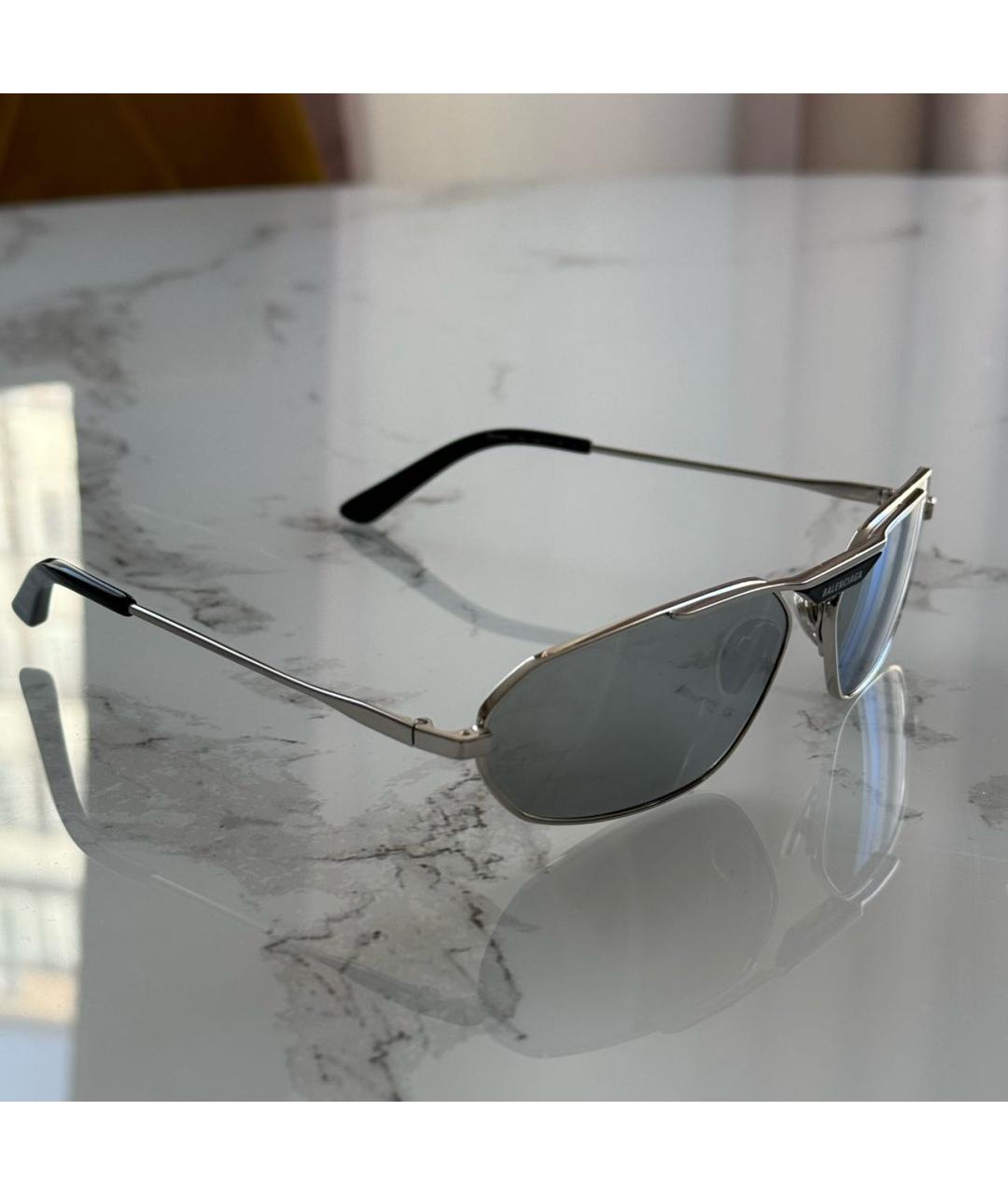 BALENCIAGA Серебряные металлические солнцезащитные очки, фото 2