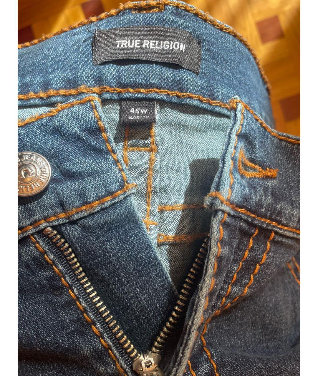 TRUE RELIGION Темно-синие хлопковые прямые джинсы, фото 3