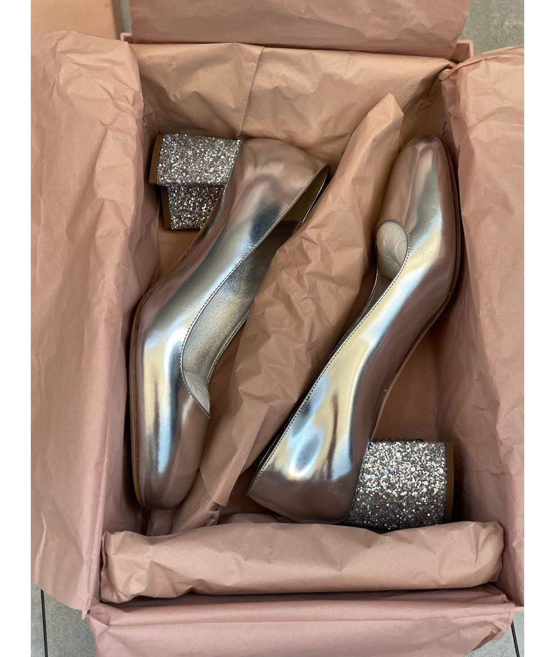 MIU MIU Серебряные кожаные туфли, фото 6