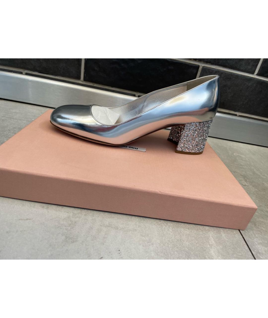 MIU MIU Серебряные кожаные туфли, фото 9